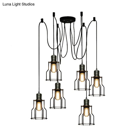 Stylish Vintage Metal Swag Pendant Lamp With Wire Guard - Black