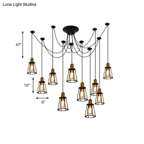 Stylish Vintage Metal Swag Pendant Lamp With Wire Guard - Black