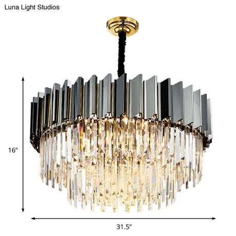Tiered Vintage Stainless Steel Chandelier With Crystal Block - Silver Pendant Light For Living Room