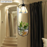 Stylish White Handcrafted Tiffany Art Glass Pendant Light Fixture With Planting