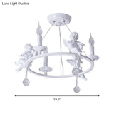 Stylish White Metal Ring & Candle Chandelier With Angel Villa Hanging Light
