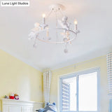 Stylish White Metal Ring & Candle Chandelier With Angel Villa Hanging Light