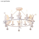 Stylish White Metal Ring & Candle Chandelier With Angel Villa Hanging Light