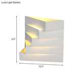 Stylish White Wall Mounted Lamp For Living Room - 1 Stair Shaped Plaster Shade Light Fixture