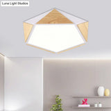 Stylish Wood Led Flush Light For Kids Bedroom - Pentagon Ceiling Mount Macaron Design