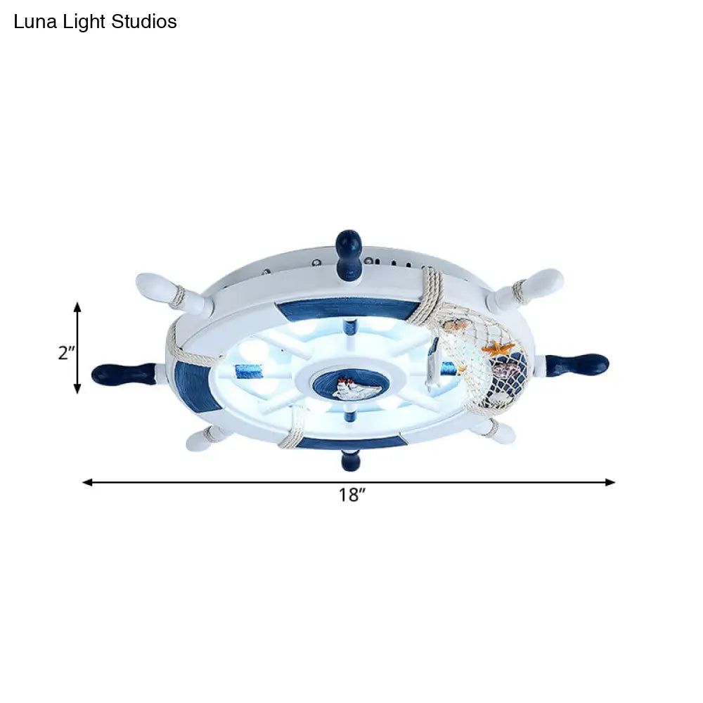 Stylish Wooden Rudder Led Ceiling Light Fixture In Sky Blue/White - Flush Mount