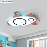 Submarine Kids Bedroom Led Cartoon Flush Mount Light Fixture In Blue And Pink