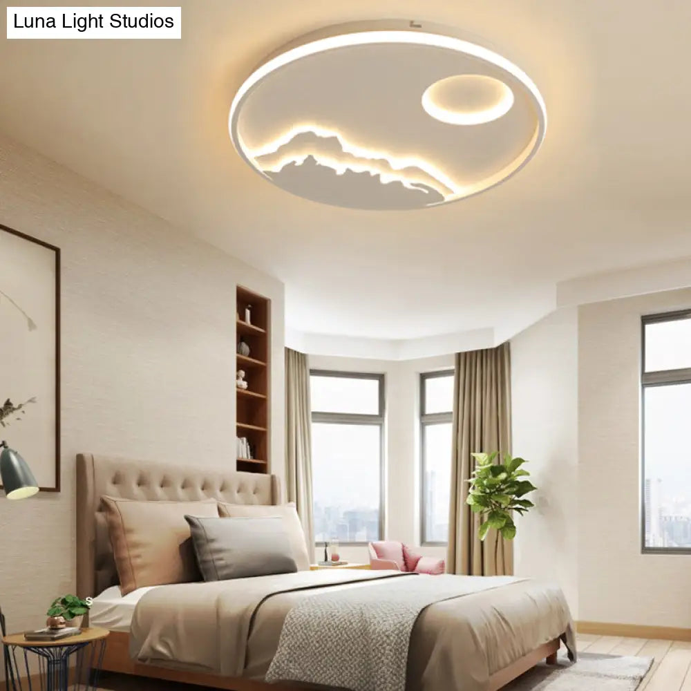 Sun Mountain View Acrylic Ceiling Lamp - Contemporary Led Light In White For Bathroom
