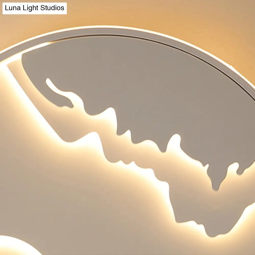 Sun Mountain View Acrylic Ceiling Lamp - Contemporary Led Light In White For Bathroom