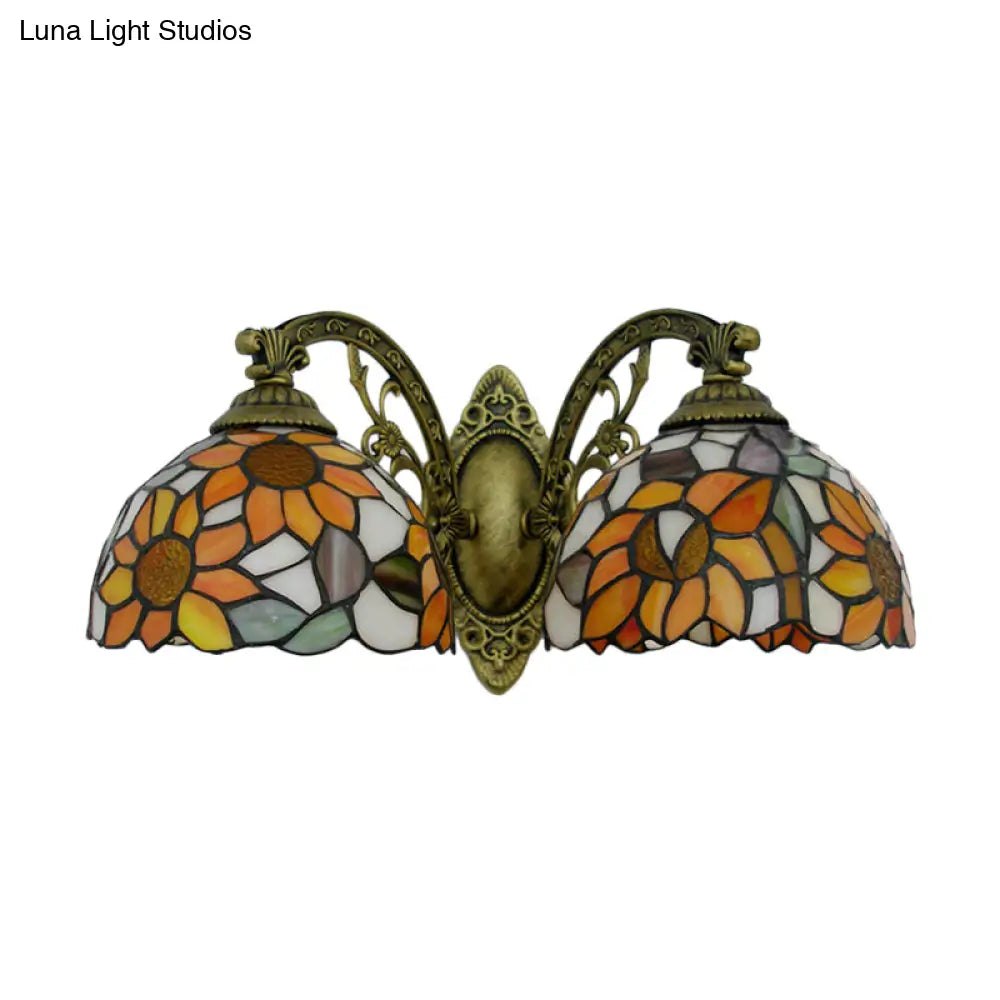 Sunflower Lodge Wall Sconce With Orange/Yellow Glass Shade - 2 Lights Lighting