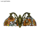 Sunflower Lodge Wall Sconce With Orange/Yellow Glass Shade - 2 Lights Lighting