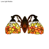 Sunflower Lodge Wall Sconce With Orange/Yellow Glass Shade - 2 Lights Lighting