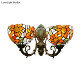 Sunflower Lodge Wall Sconce With Orange/Yellow Glass Shade - 2 Lights Lighting