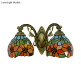 Sunflower Lodge Wall Sconce With Orange/Yellow Glass Shade - 2 Lights Lighting