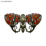 Sunflower Lodge Wall Sconce With Orange/Yellow Glass Shade - 2 Lights Lighting