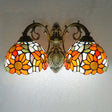 Sunflower Lodge Wall Sconce With Orange/Yellow Glass Shade - 2 Lights Lighting Orange / Down