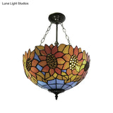 Sunflower Stained Glass Ceiling Light - Rustic Tiffany Style In Orange 12’/16’ Width Semi Flush
