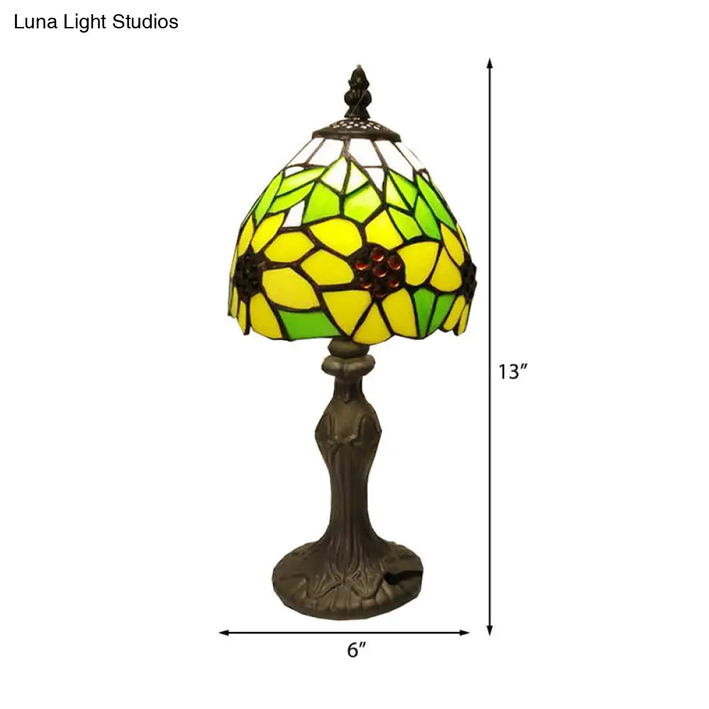 Sunflower Stained Glass Desk Light - Tiffany Rustic Study Lamp For Childs Bedroom Yellow