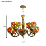 Sunflower Stained Glass Rustic Tiffany Chandelier - 3/5/6 Light Kitchen Hanging With Inverted
