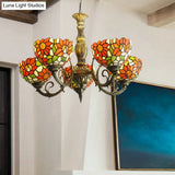 Sunflower Stained Glass Rustic Tiffany Chandelier - 3/5/6 Light Kitchen Hanging With Inverted