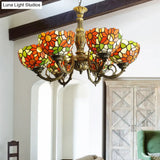Sunflower Stained Glass Rustic Tiffany Chandelier - 3/5/6 Light Kitchen Hanging With Inverted