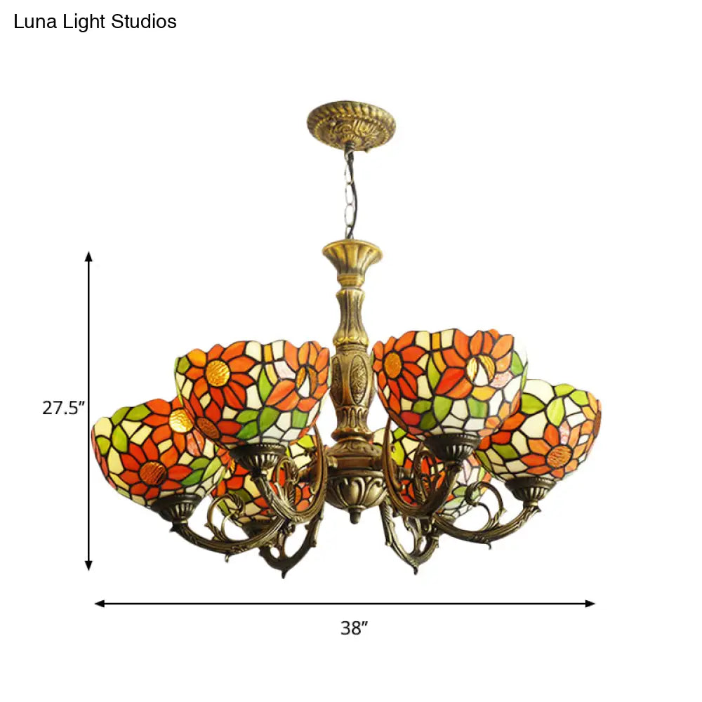 Sunflower Stained Glass Rustic Tiffany Chandelier - 3/5/6 Light Kitchen Hanging With Inverted
