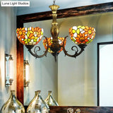 Sunflower Stained Glass Rustic Tiffany Chandelier - 3/5/6 Light Kitchen Hanging With Inverted