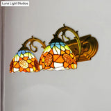 Sunflower Stained Glass Wall Light - 2-Light Loft Sconce In Orange