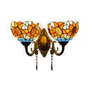 Sunflower Stained Glass Wall Light Fixture - 2-Light Mount For A Country Look Orange