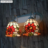 Sunflower Stained Glass Wall Light Fixture - Victorian Sconce 2-Head Orange Sun Design
