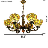 Tiffany Style Stained Glass Sunflower Chandelier With 6 Lights - Bedroom Lighting