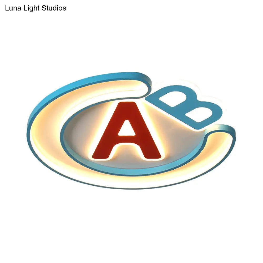 Super Thin English Letter Led Flush Mount Lighting For Kids’ Bedroom - Blue Warm/White Light