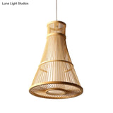 Suspended Asia Bamboo Trumpet Hanging Light Fixture In Beige - Ideal For Restaurants