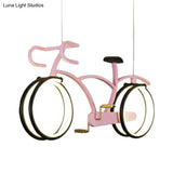 Suspended Metal Led Road Bike Flushmount Ceiling Lamp - Kid’s Silver/Blue/Pink Room