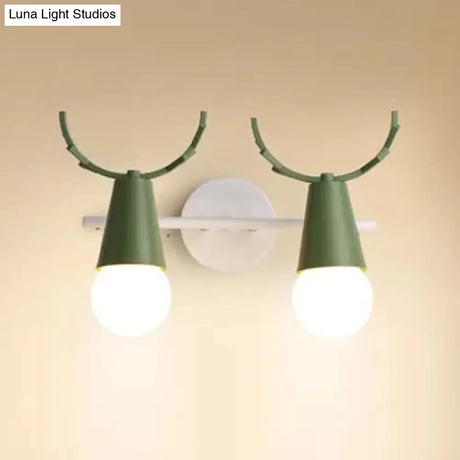 Sweet Cone Child Bedroom Wall Light: Nordic Metal Lamp With Antlers