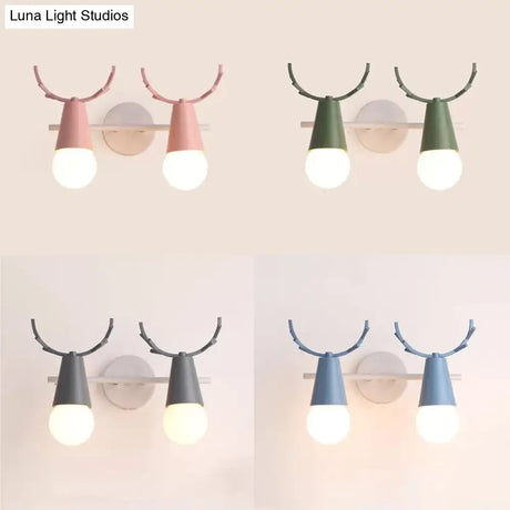 Sweet Cone Child Bedroom Wall Light: Nordic Metal Lamp With Antlers