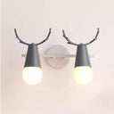 Sweet Cone Child Bedroom Wall Light: Nordic Metal Lamp With Antlers Grey