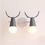Sweet Cone Child Bedroom Wall Light: Nordic Metal Lamp With Antlers Grey