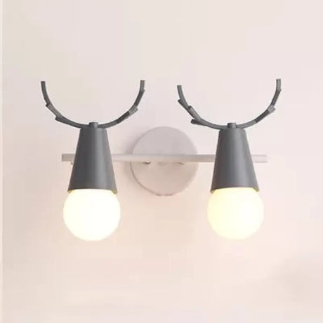 Sweet Cone Child Bedroom Wall Light: Nordic Metal Lamp With Antlers Grey