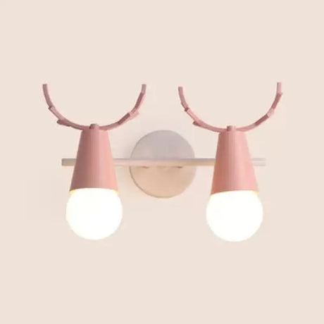 Sweet Cone Child Bedroom Wall Light: Nordic Metal Lamp With Antlers Pink