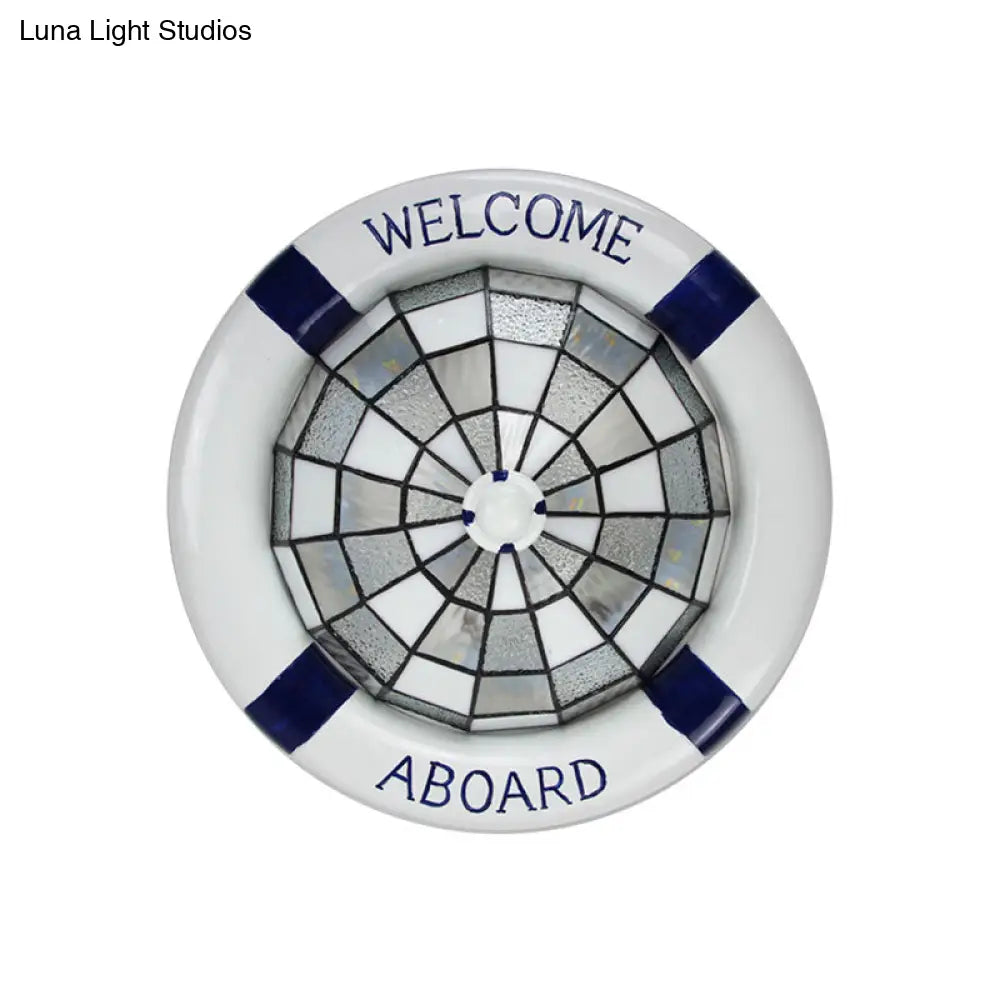 Swim Ring Tiffany Style Art Glass Dome Ceiling Mount Light In White