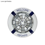 Swim Ring Tiffany Style Art Glass Dome Ceiling Mount Light In White