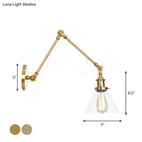 Swing Arm Clear Glass Wall Light Fixture With Brass/Bronze Finish - 1-Light Task Lamp Bell/Ball