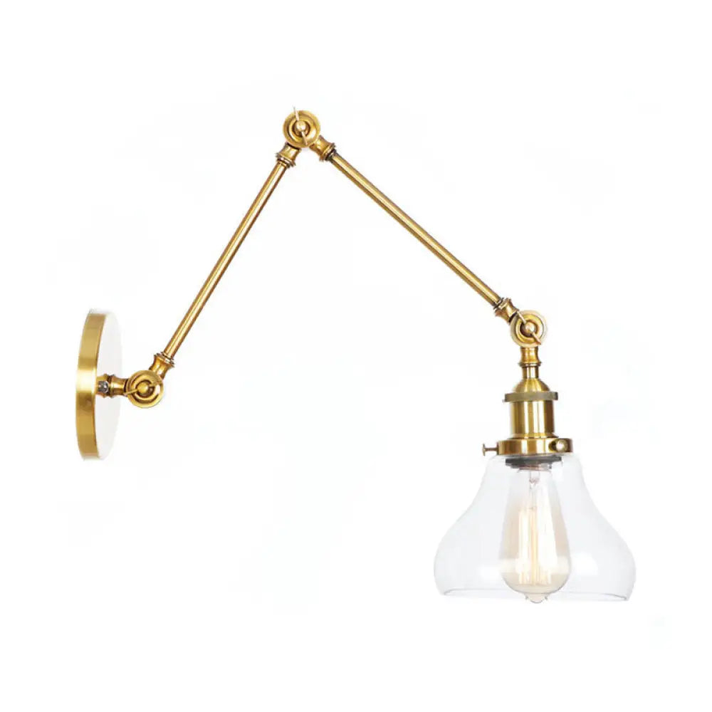 Swing Arm Clear Glass Wall Light Fixture With Brass/Bronze Finish - 1-Light Task Lamp Bell/Ball