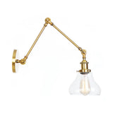 Swing Arm Clear Glass Wall Light Fixture With Brass/Bronze Finish - 1-Light Task Lamp Bell/Ball