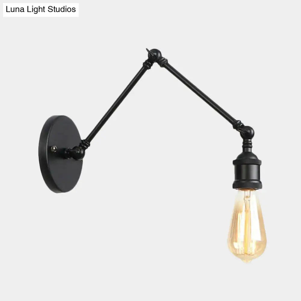Swing Arm Industrial Sconce Lighting - 1 Light Metallic Wall Lamp In Brass/Black For Living Room
