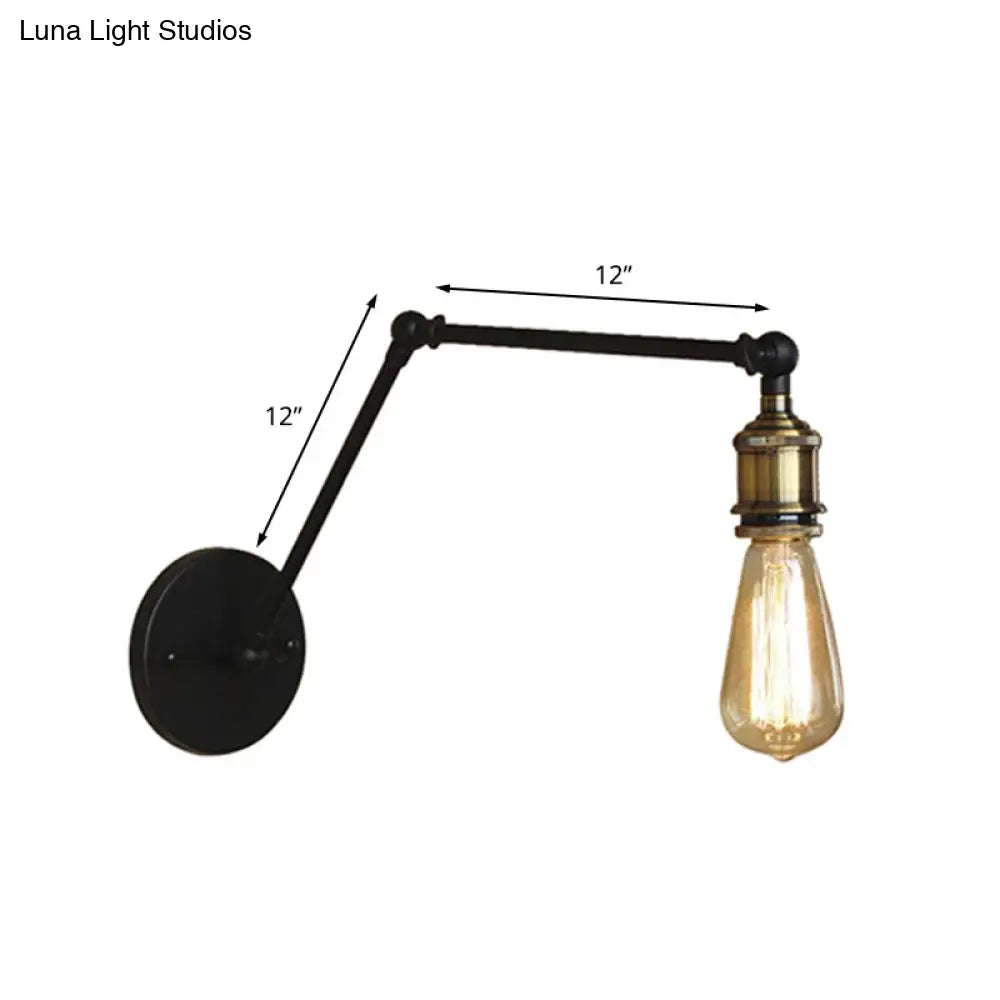 Swing Arm Industrial Sconce Lighting - 1 Light Metallic Wall Lamp In Brass/Black For Living Room