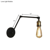 Swing Arm Industrial Sconce Lighting - 1 Light Metallic Wall Lamp In Brass/Black For Living Room