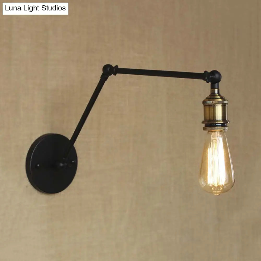 Swing Arm Industrial Sconce Lighting - 1 Light Metallic Wall Lamp In Brass/Black For Living Room