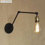 Swing Arm Industrial Sconce Lighting - 1 Light Metallic Wall Lamp In Brass/Black For Living Room